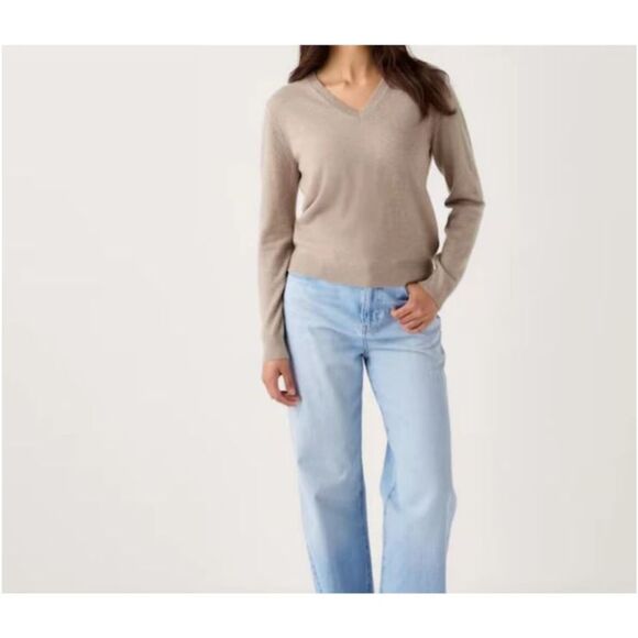 MNG Mango Beige Tan V-Neck Cashmere Sweater XS Camel - Picture 1 of 8